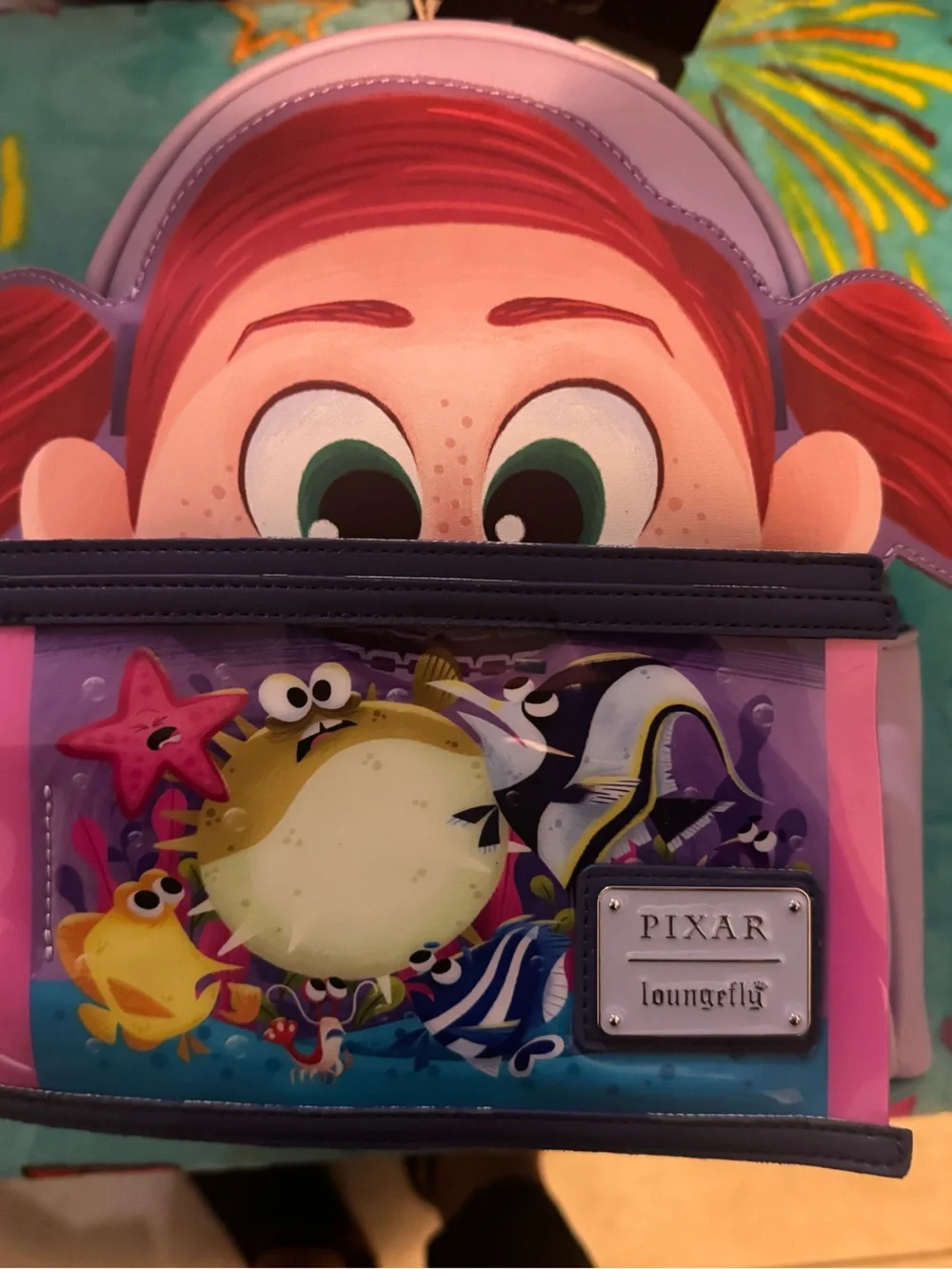 RARE Loungefly Disney Pixar finding Nemo Darla cosplay, mini backpack fishbowl